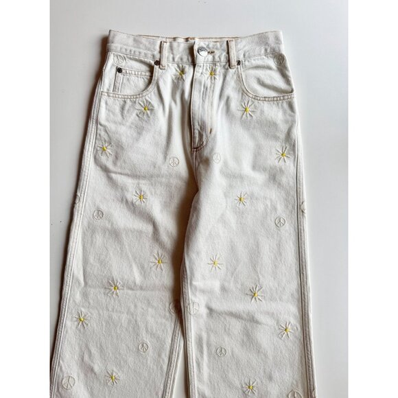 SANDRO Cyriaque White Embroidered Daisy Floral Wide Leg Jeans, Size 36/4/S - Picture 7 of 16